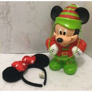 Disney Mickey Mouse Christmas Elf 2015 Popcorn Bucket Minnie Headband